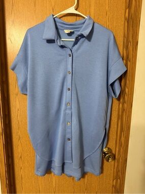 Umgee Blue Romper Size Small Collared Button Front Faux Two Piece Built-In Short